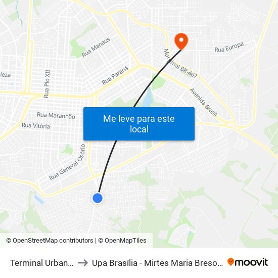 Terminal Urbano Sul to Upa Brasília - Mirtes Maria Bresolin Talini map