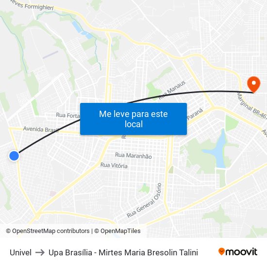 Univel to Upa Brasília - Mirtes Maria Bresolin Talini map