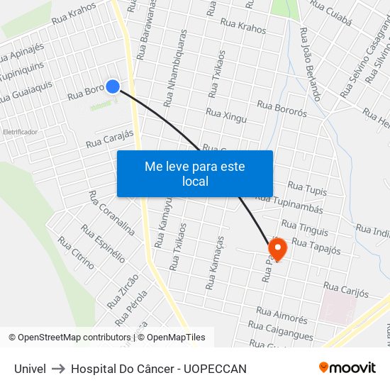 Univel to Hospital Do Câncer - UOPECCAN map