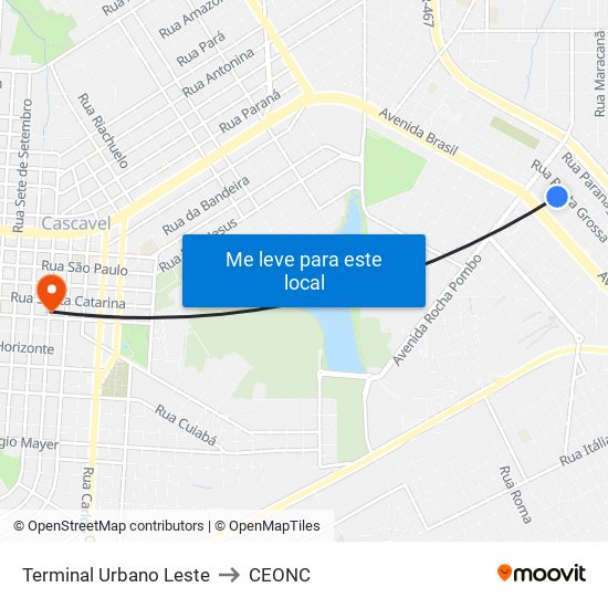 Terminal Urbano Leste to CEONC map