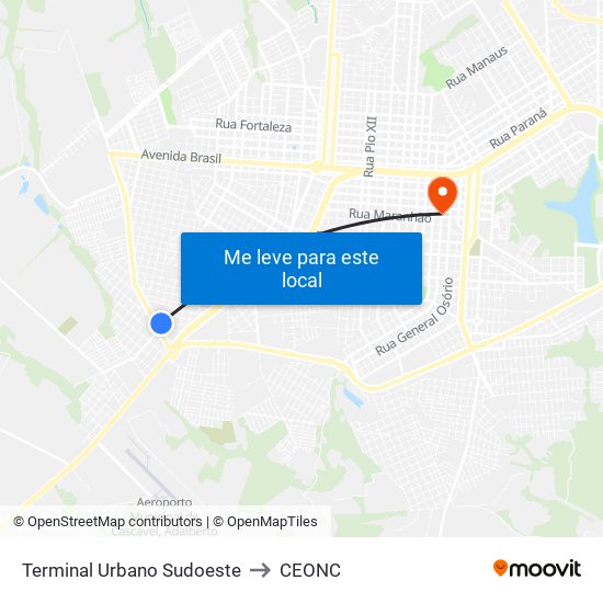 Terminal Urbano Sudoeste to CEONC map