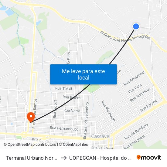 Terminal Urbano Nordeste to UOPECCAN - Hospital do câncer map