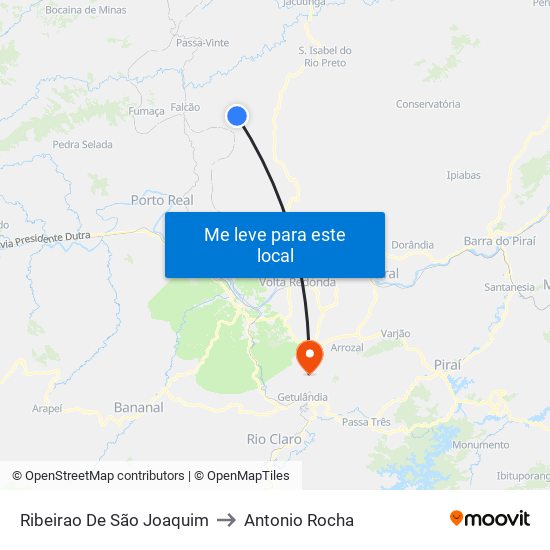 Ribeirao De São Joaquim to Antonio Rocha map