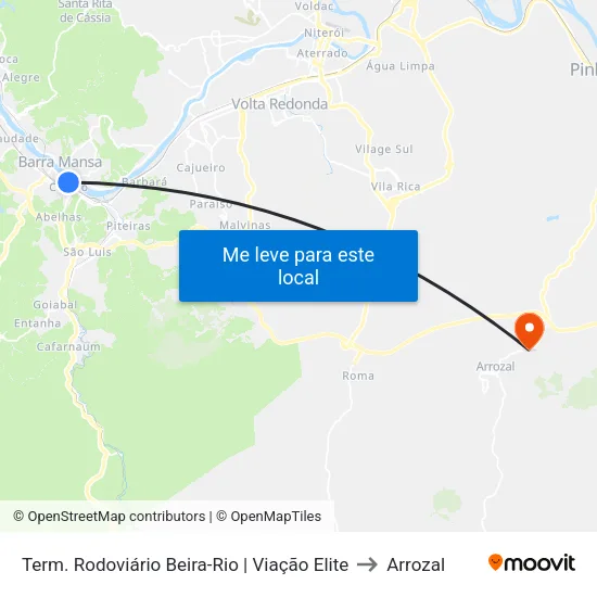 Terminal Rodoviário Beira-Rio | Viação Elite, Barra Mansa to Arrozal map