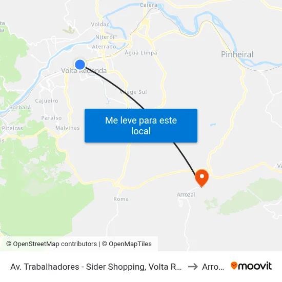 Av. Trabalhadores - Sider Shopping, Volta Redonda to Arrozal map