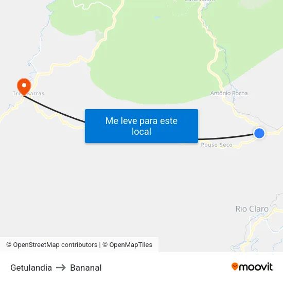 Getulandia to Bananal map