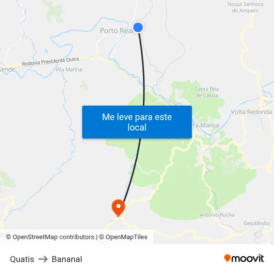 Quatis to Bananal map