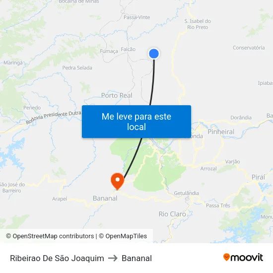 Ribeirao De São Joaquim to Bananal map