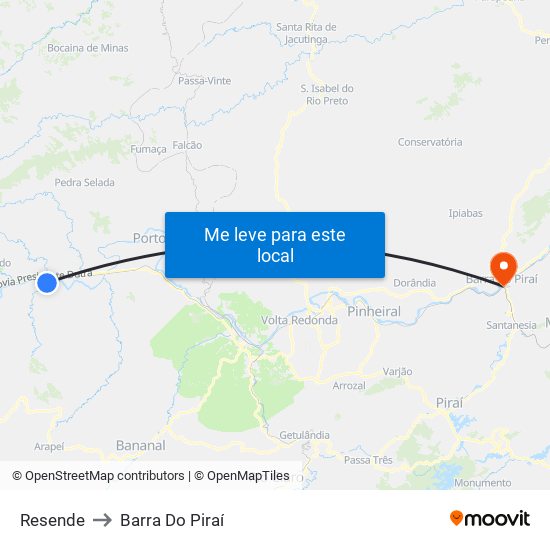 Resende to Barra Do Piraí map