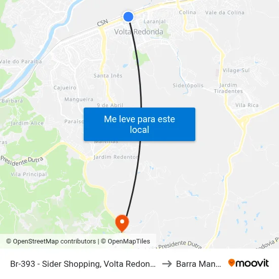 Br-393 - Sider Shopping, Volta Redonda to Barra Mansa map