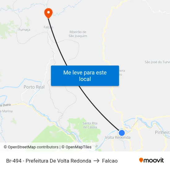 Br-494 - Prefeitura De Volta Redonda to Falcao map