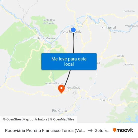 Rodoviária Prefeito Francisco Torres (Volta Redonda) to Getulandia map