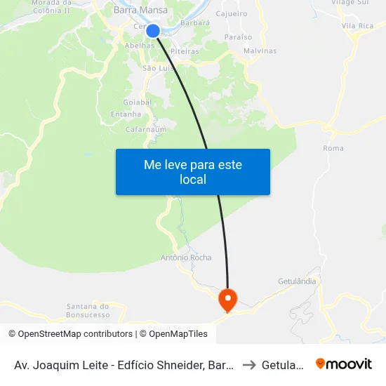 Av. Joaquim Leite - Edfício Shneider, Barra Mansa to Getulandia map