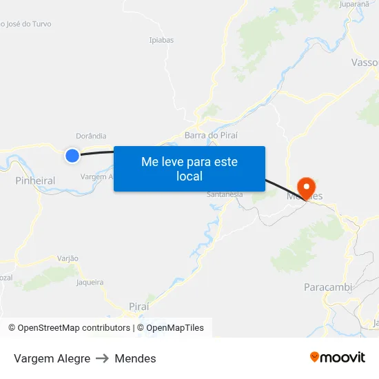 Vargem Alegre to Mendes map