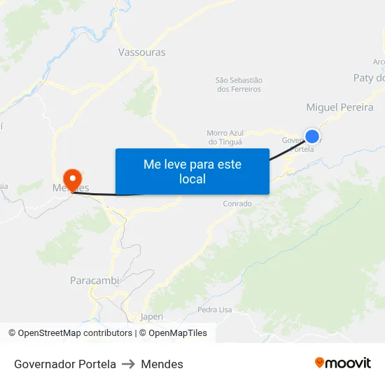 Governador Portela to Mendes map