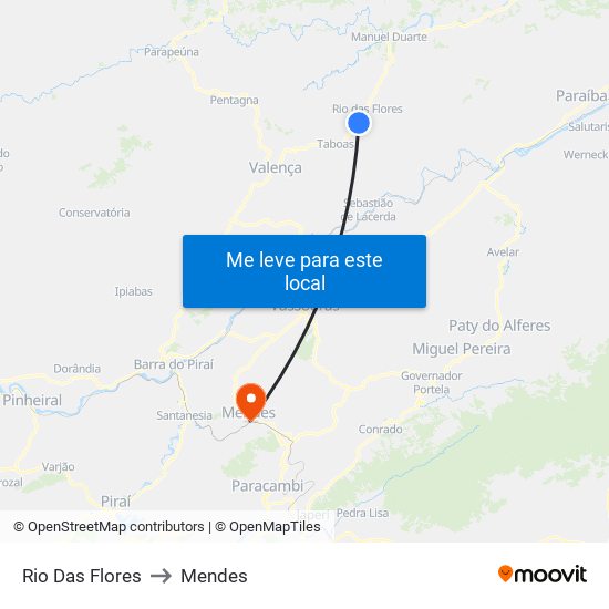 Rio Das Flores to Mendes map