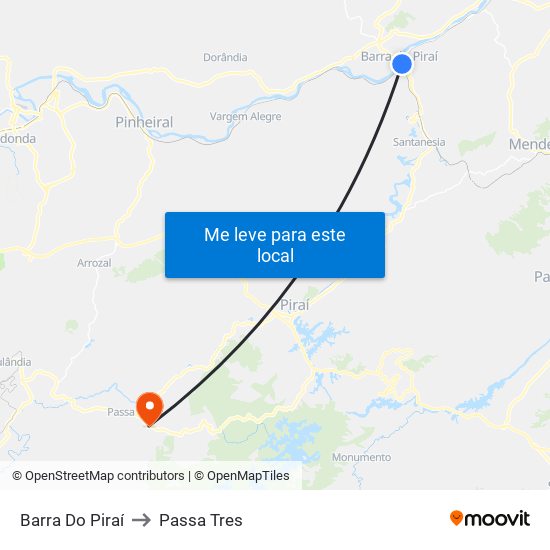 Barra Do Piraí to Passa Tres map