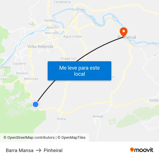 Barra Mansa to Pinheiral map
