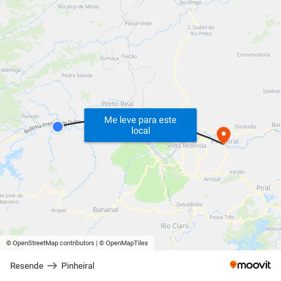 Resende to Pinheiral map