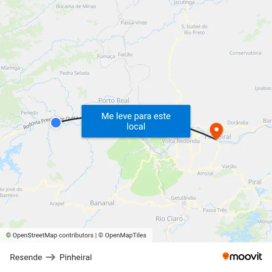 Resende to Pinheiral map