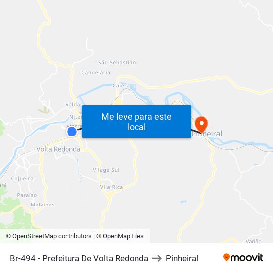 Br-494 - Prefeitura De Volta Redonda to Pinheiral map