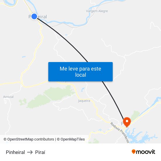 Pinheiral to Piraí map