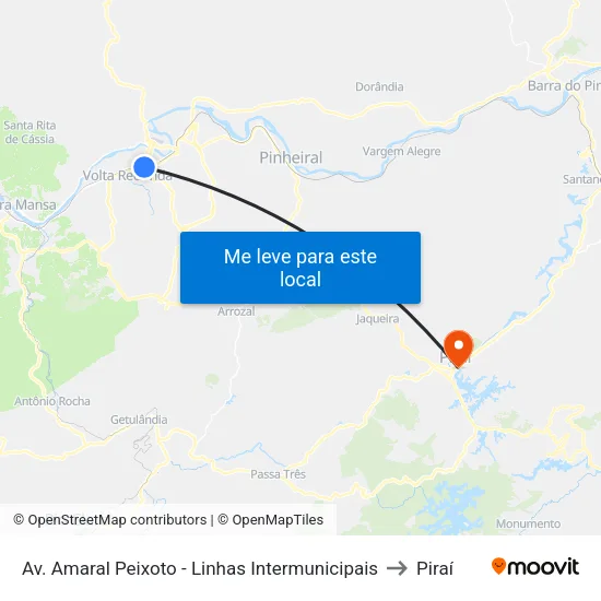 Avenida Amaral Peixoto - Linhas Intermunicipais, Volta Redonda to Piraí map