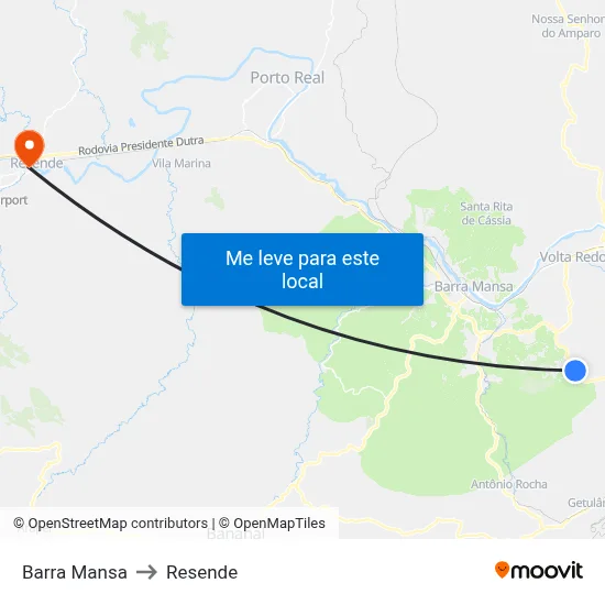 Barra Mansa to Resende map