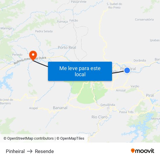 Pinheiral to Resende map