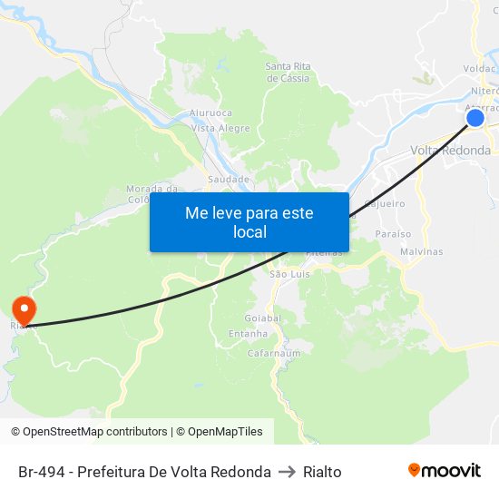 Br-494 - Prefeitura De Volta Redonda to Rialto map