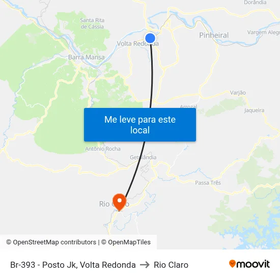 Br-393 - Posto Jk, Volta Redonda to Rio Claro map