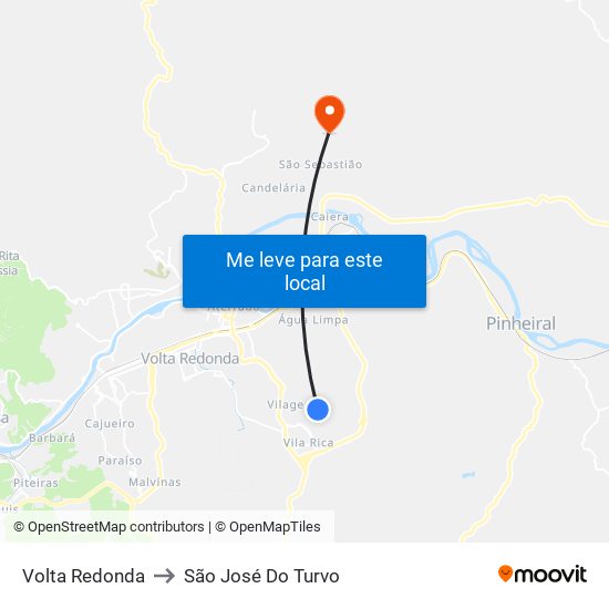 Volta Redonda to São José Do Turvo map