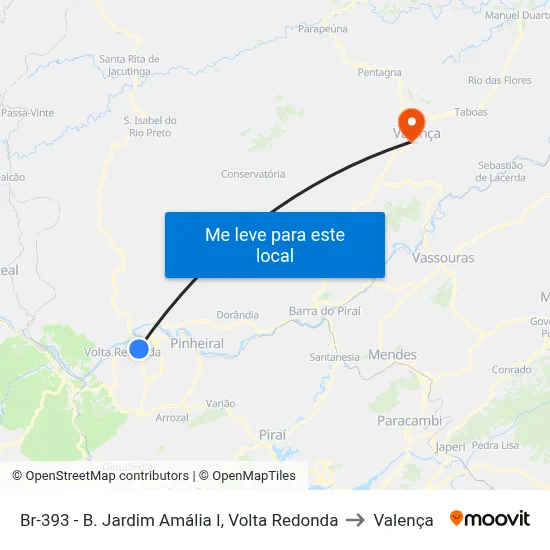 Br-393 - B. Jardim Amália I, Volta Redonda to Valença map