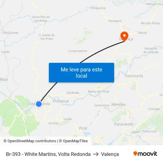 Br-393 - White Martins, Volta Redonda to Valença map