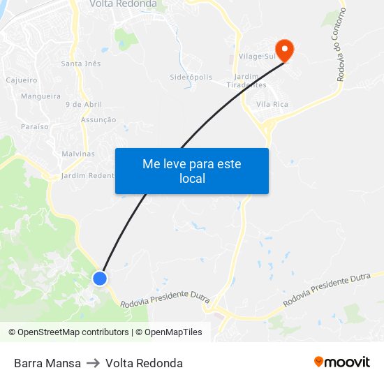 Barra Mansa to Volta Redonda map