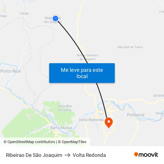 Ribeirao De São Joaquim to Volta Redonda map