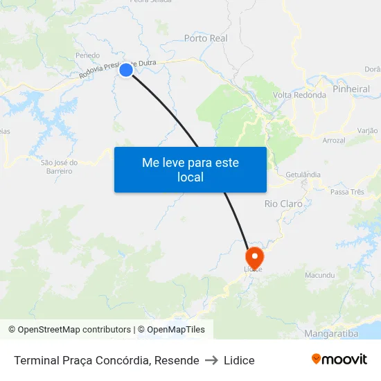 Terminal Praça Concórdia, Resende to Lidice map
