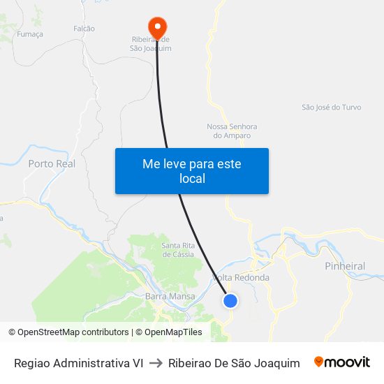 Regiao Administrativa VI to Ribeirao De São Joaquim map