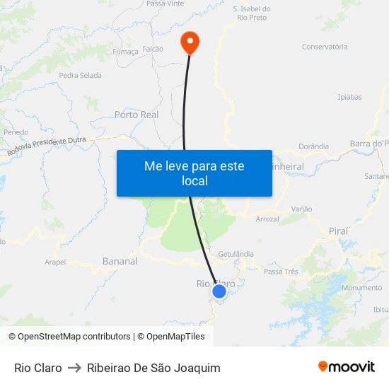 Rio Claro to Ribeirao De São Joaquim map