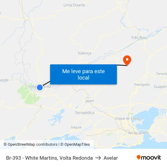 Br-393 - White Martins, Volta Redonda to Avelar map