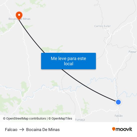 Falcao to Bocaina De Minas map