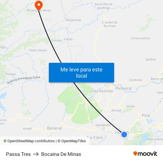 Passa Tres to Bocaina De Minas map