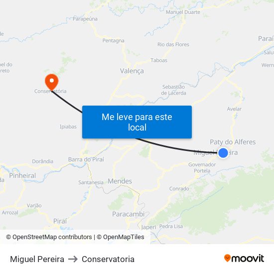 Miguel Pereira to Conservatoria map