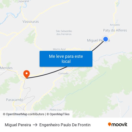 Miguel Pereira to Engenheiro Paulo De Frontin map
