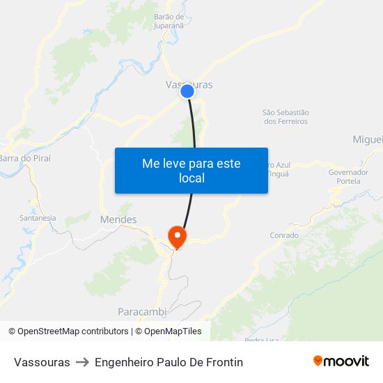 Vassouras to Engenheiro Paulo De Frontin map