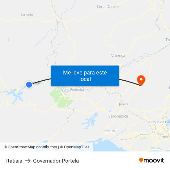 Itatiaia to Governador Portela map