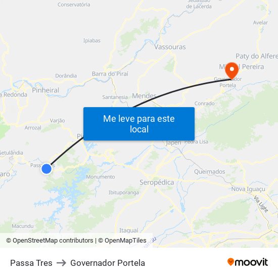 Passa Tres to Governador Portela map