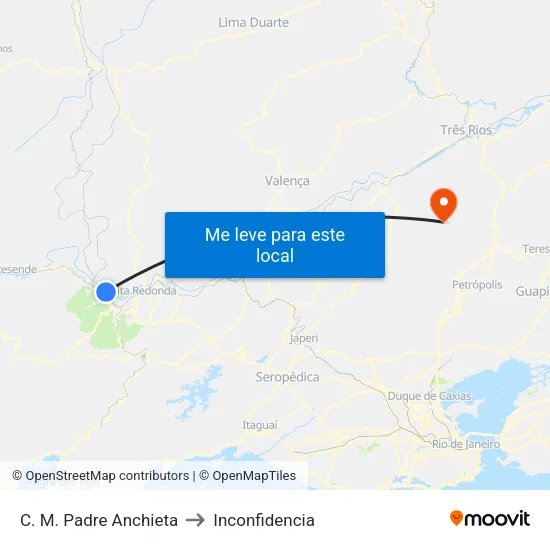 C. M. Padre Anchieta, Barra Mansa to Inconfidencia map