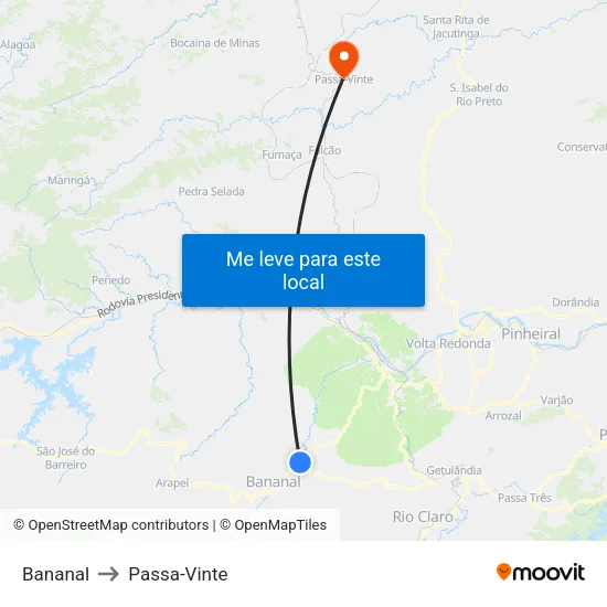Bananal to Passa-Vinte map