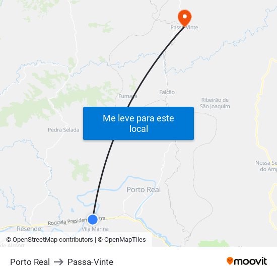 Porto Real to Passa-Vinte map